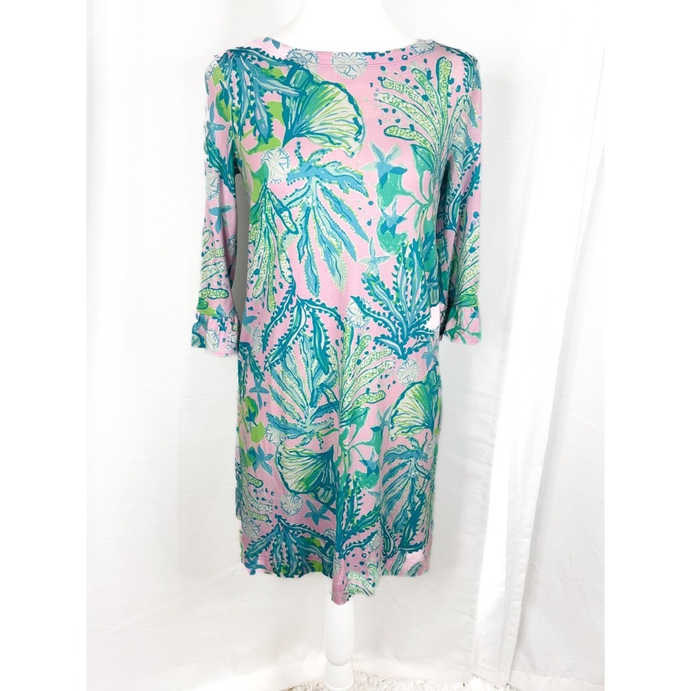 Lilly Pulitzer Mini Sophie Dress Girls XL Pink Sea Life UPF 50+ Ruffle Sleeve